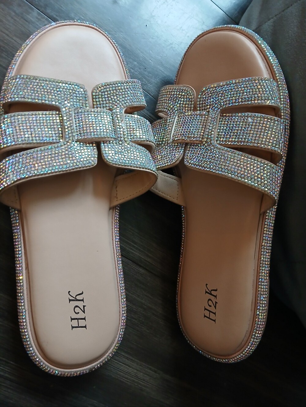 H2K Rose Gold Studded Slide On Sandals - Size 10